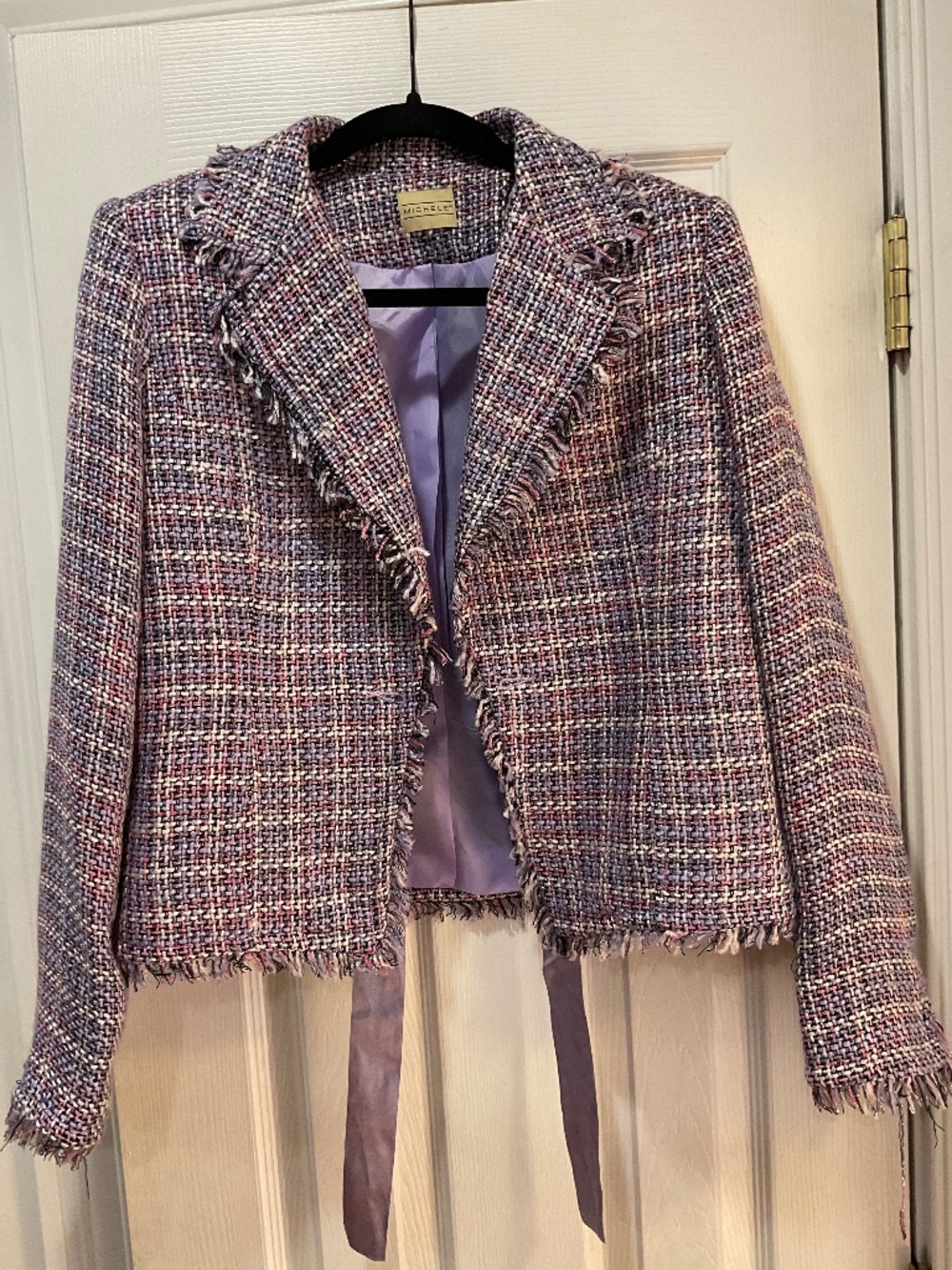 Michele Multicolor Tweed Boucle Fringe Cropped Jacket. Size:8. Pre Owned